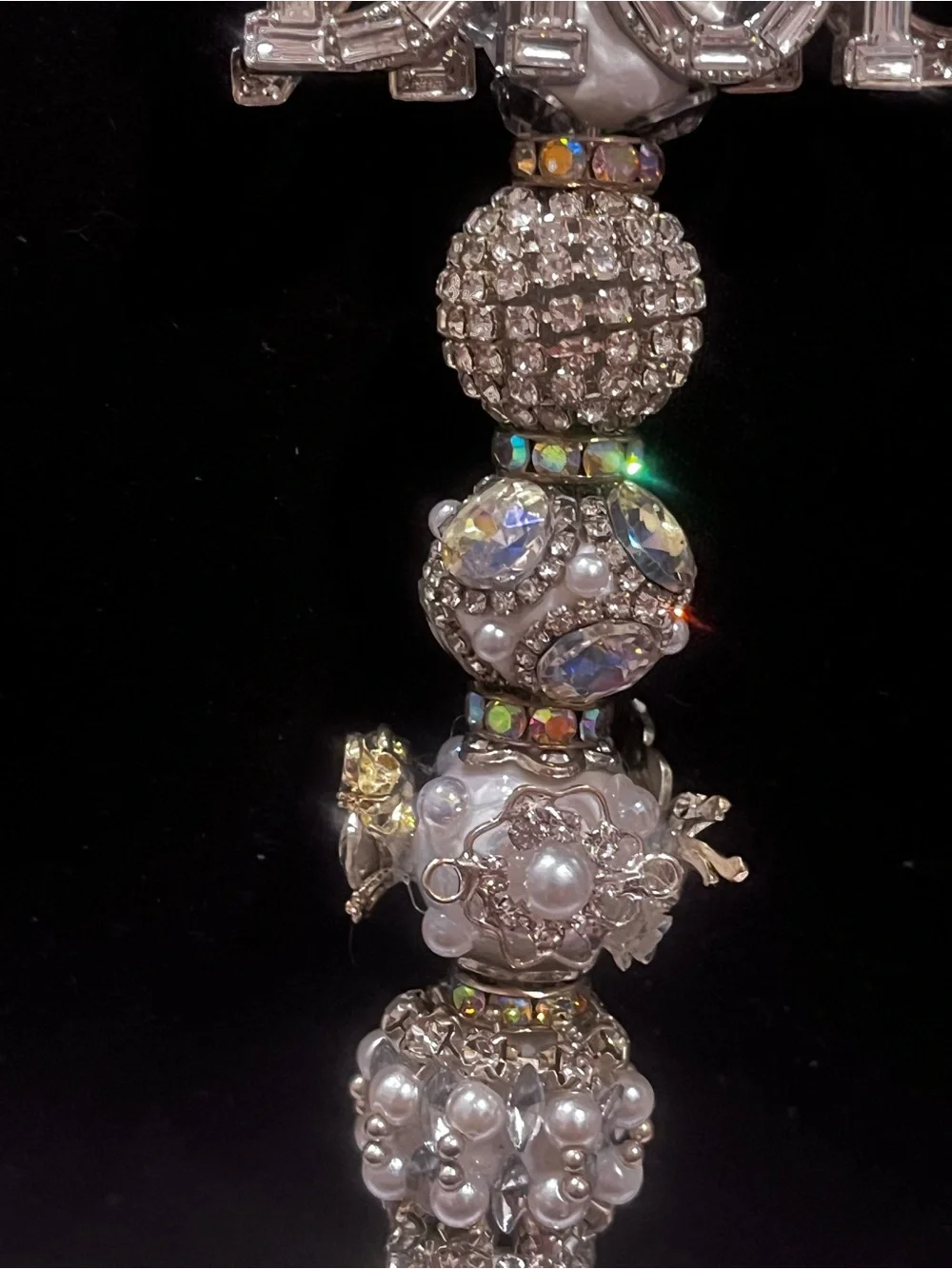 Designer inspired ultra luxe Silver Crystal & Pearl Logo focal fancy beaded pen